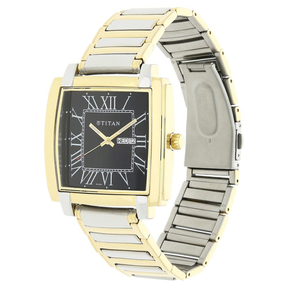 Titan Quartz Analog with Day and Date Black Dial Stainless Steel Strap Watch for Men-NF1586BM02