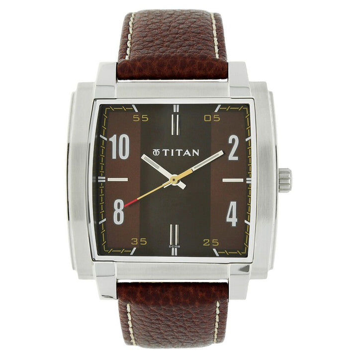 Titan Analog Brown Dial Leather Strap watch for Men-NK1586SL03