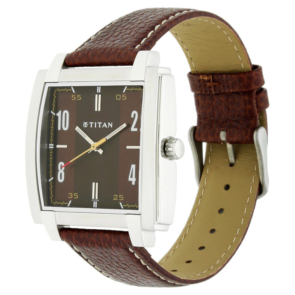 Titan Analog Brown Dial Leather Strap watch for Men-NK1586SL03