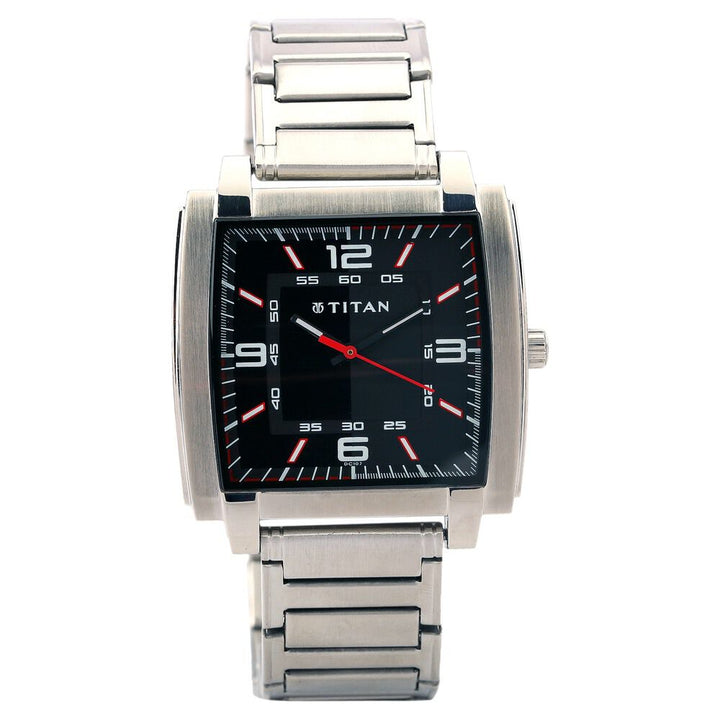 Titan Quartz Analog Black Dial Stainless Steel Strap Watch for Men-NF1586SM02C