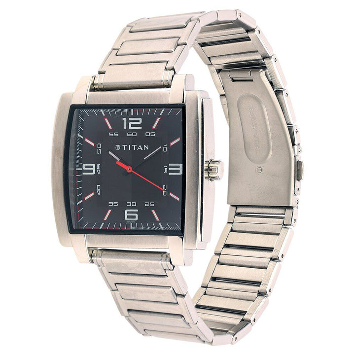 Titan Quartz Analog Black Dial Stainless Steel Strap Watch for Men-NF1586SM02C