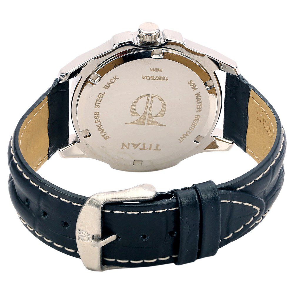 Titan Quartz Analog with Day and Date Black Dial Leather Strap Watch for Men-NF1587SL04