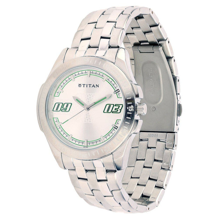 Titan Quartz Analog Silver Dial Stainless Steel Strap Watch for Men-NF1587SM01C