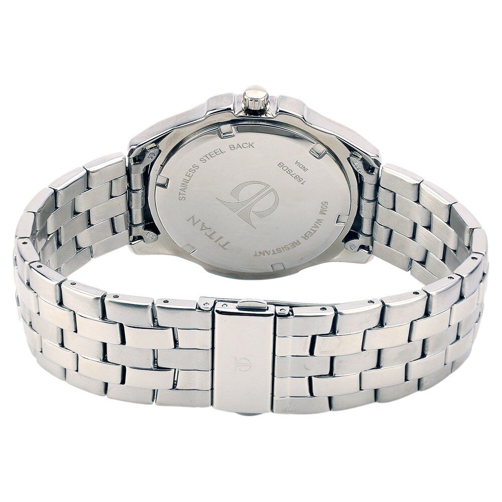 Titan Quartz Analog Silver Dial Stainless Steel Strap Watch for Men-NF1587SM01C