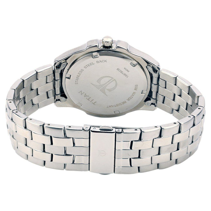 Titan Quartz Analog Silver Dial Stainless Steel Strap Watch for Men-NF1587SM01C