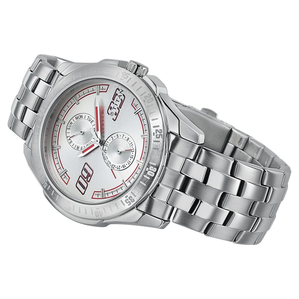 Titan Quartz Analog with Day and Date Silver Dial Stainless Steel Strap Watch for Men-NF1587SM04