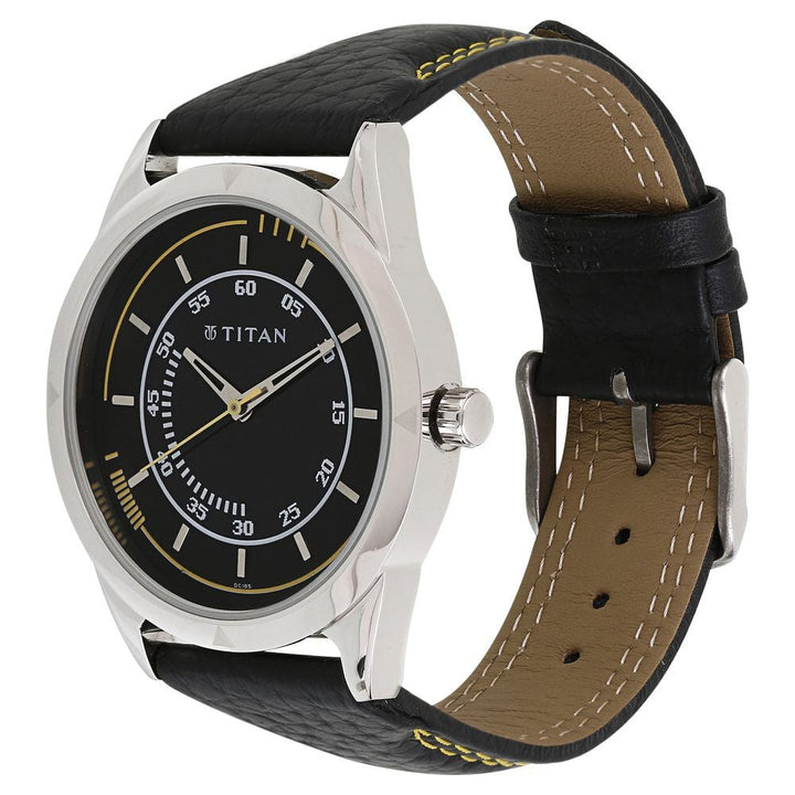 Titan Quartz Analog Black Dial Leather Strap Watch for Men-NE1590SL03C