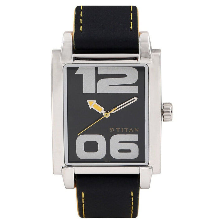 Titan Quartz Analog Black Dial Leather Strap Watch for Men-1593SL01