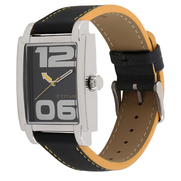 Titan Quartz Analog Black Dial Leather Strap Watch for Men-1593SL01