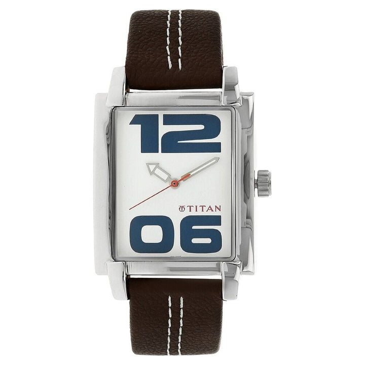 Titan Analog White Dial Quartz Leather Strap watch for Men-1593SL02