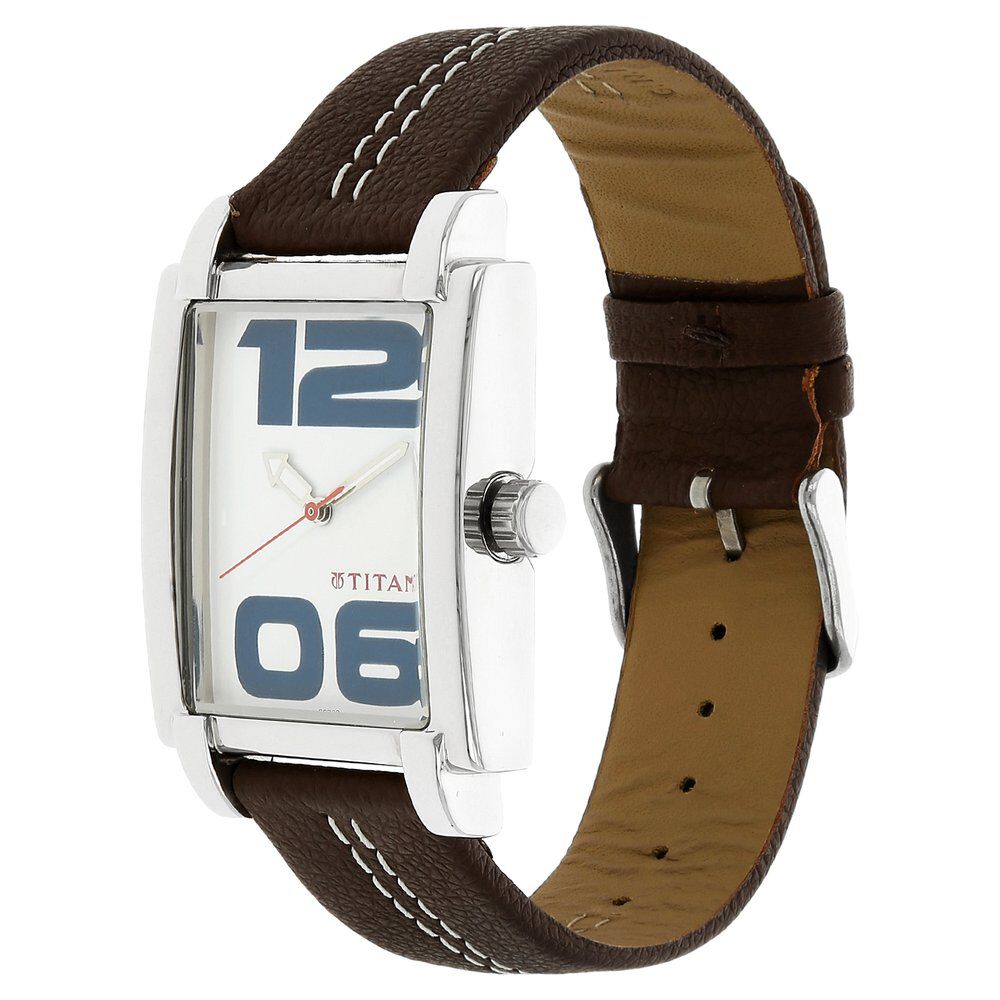 Titan Analog White Dial Quartz Leather Strap watch for Men-1593SL02