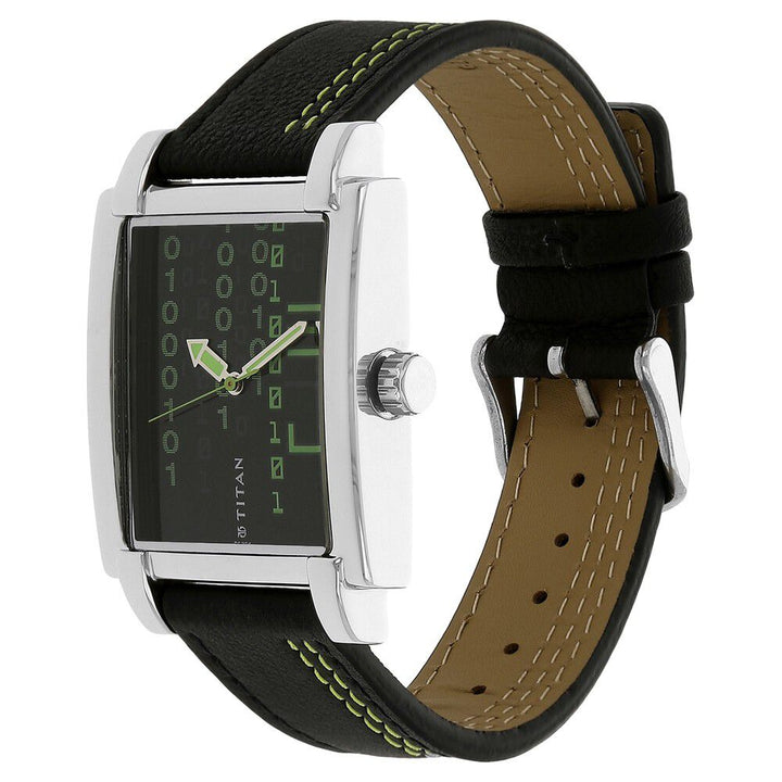Titan Quartz Analog Black Dial Leather Strap Watch for Men-1593SL03