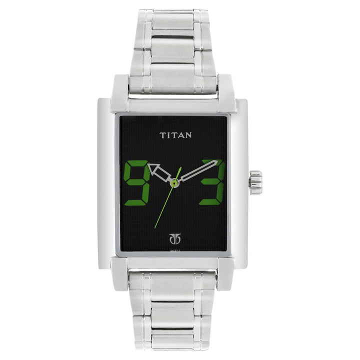 Titan Quartz Analog Black Dial Metal Strap Watch for Men-1593SM02