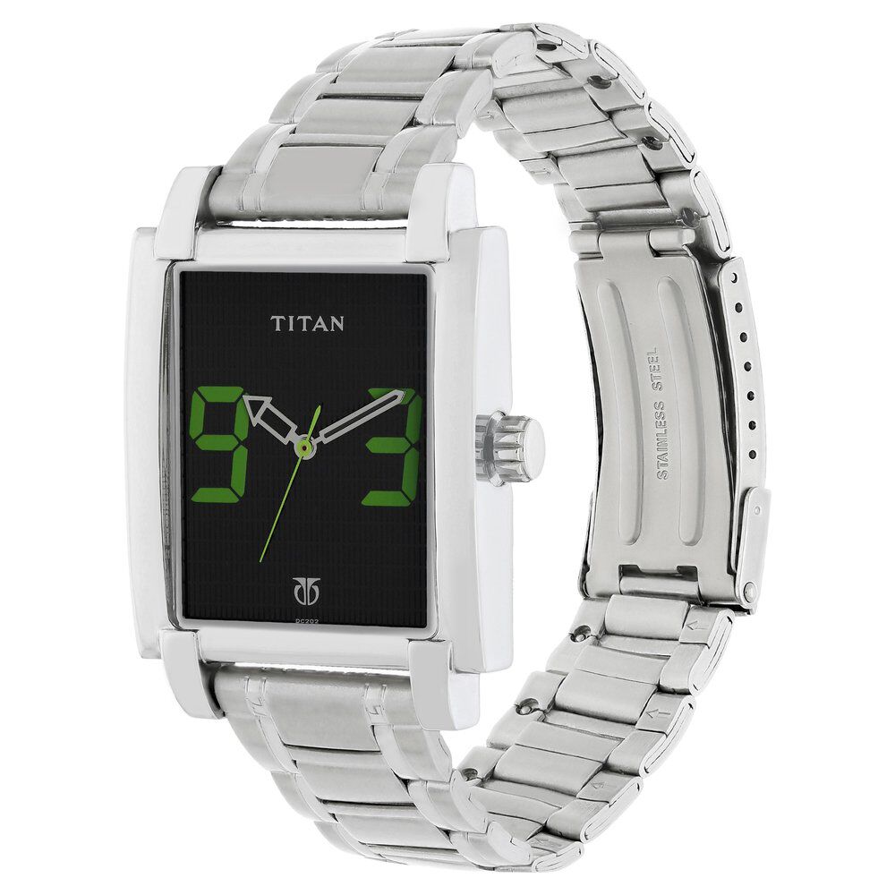 Titan Quartz Analog Black Dial Metal Strap Watch for Men-1593SM02