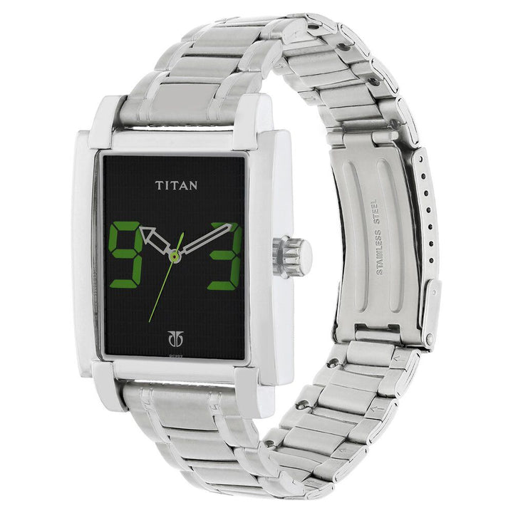 Titan Quartz Analog Black Dial Metal Strap Watch for Men-1593SM02