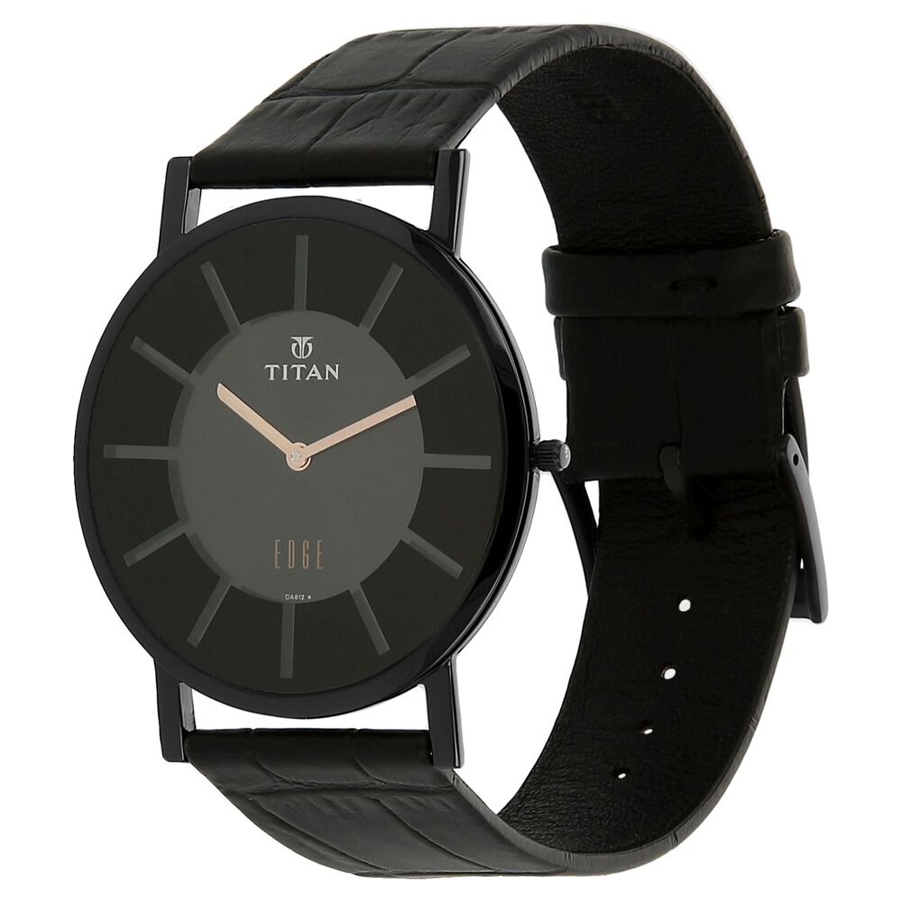 Titan Edge Slim Leather Strap Black Dial Analog Watch for Men NS1595NL01