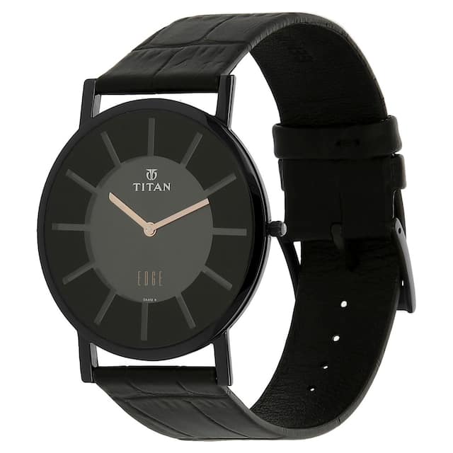 Titan Edge Black Dial Black Leather Strap Watch NQ1595NL01 (DA812)