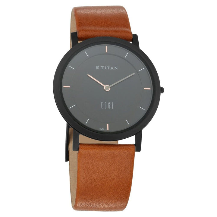 Titan Edge Slim Leather Strap Black Dial Analog Watch for Men NS1595NL03