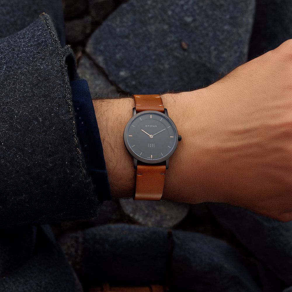 Titan Quartz Analog Black Dial Leather Strap Watch for Men - The Watch Factory ®