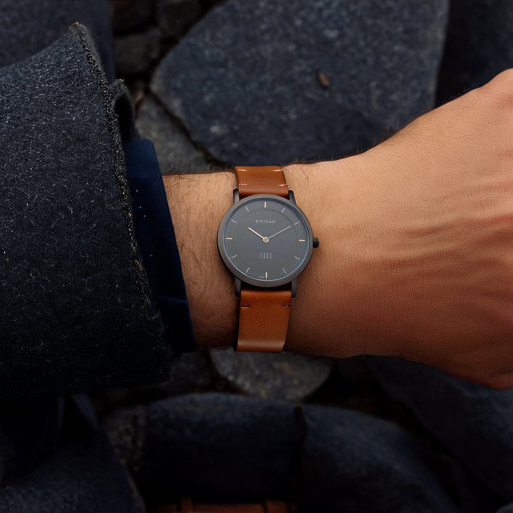 Titan Quartz Analog Black Dial Leather Strap Watch for Men - The Watch Factory ®