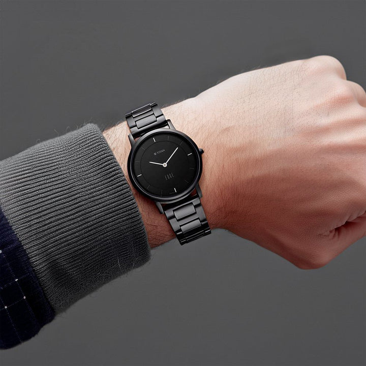 Titan Edge Quartz Analog Black Dial Black Stainless Steel Strap Watch For Men - The Watch Factory ®