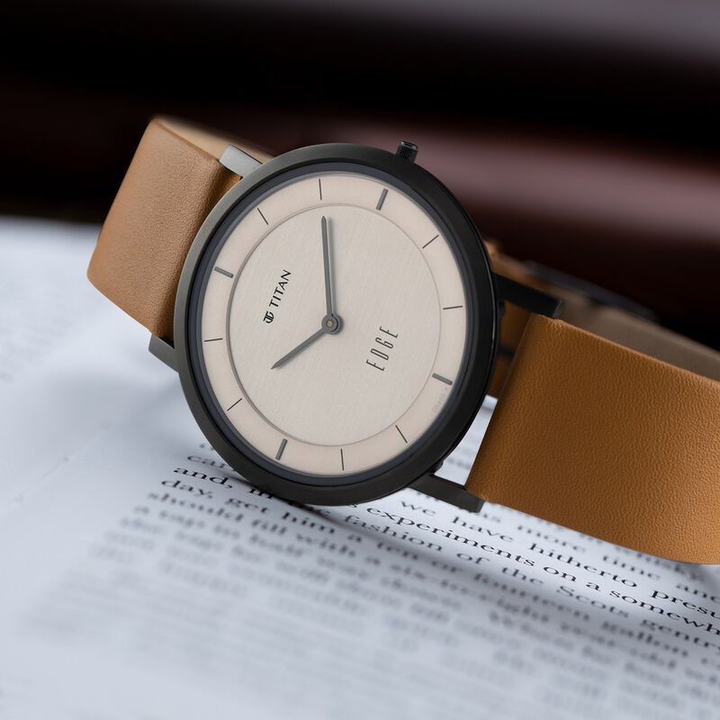 Titan Edge Beige Dial Analog Leather Strap Watch for Men – The Watch ...