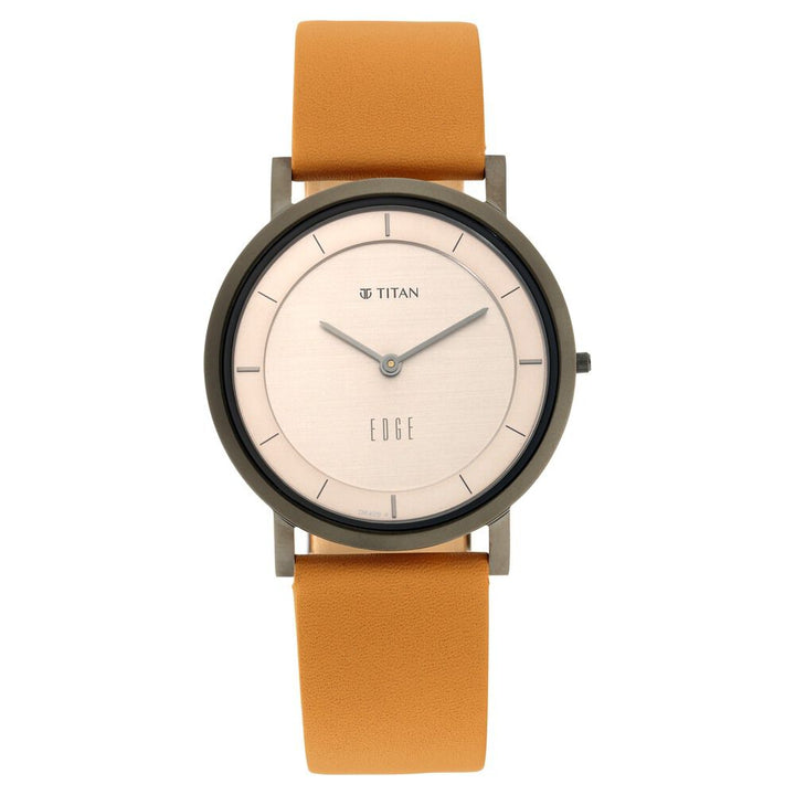 Titan Edge Beige Dial Analog Leather Strap watch for Men-NT1595QL01