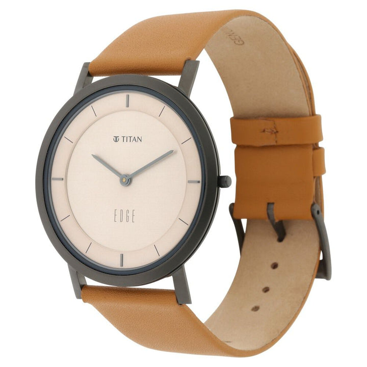 Titan Edge Beige Dial Analog Leather Strap watch for Men-NT1595QL01