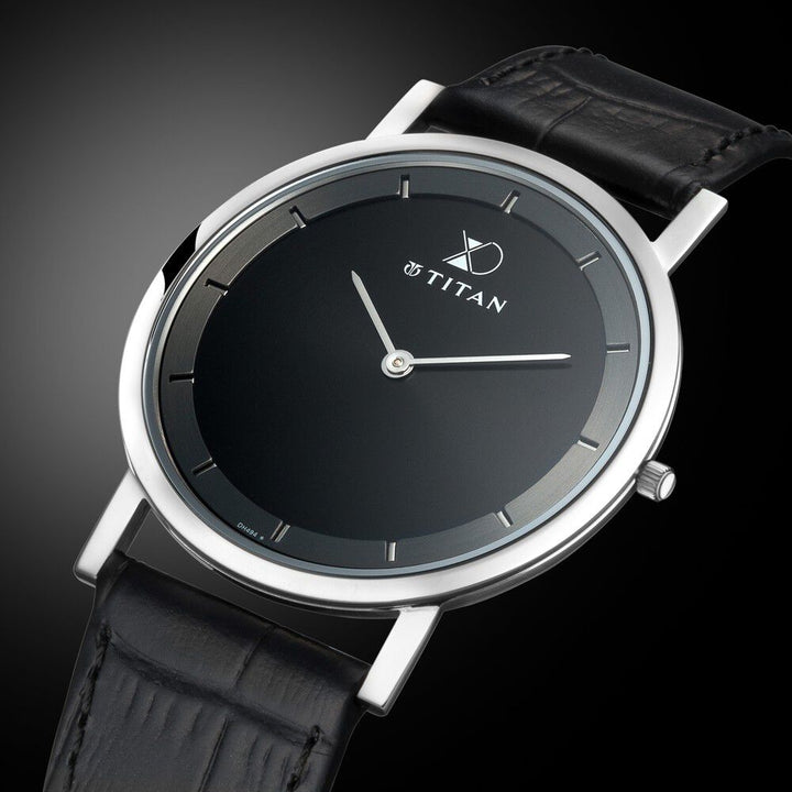 Titan Xerxes Desai Quartz Analog Black Dial Leather Strap Unisex Watch-1595SL01