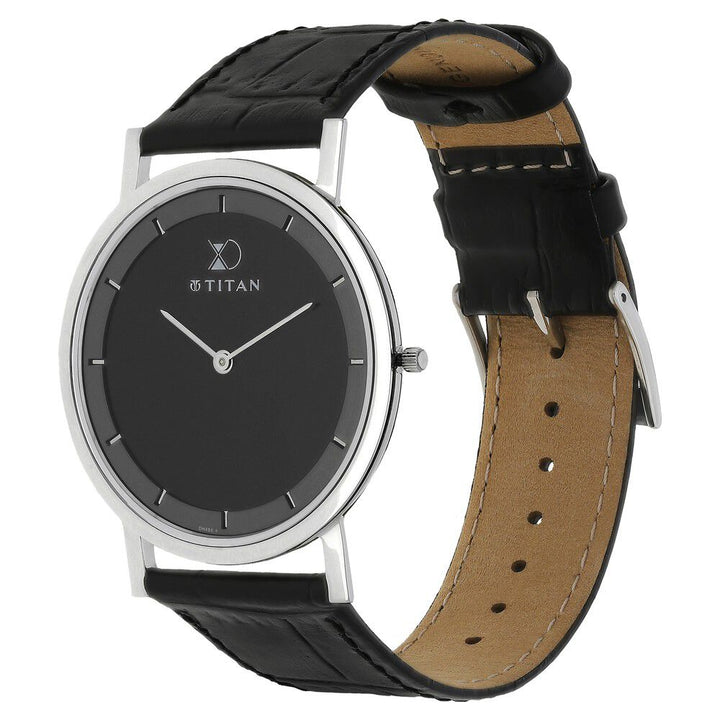 Titan Xerxes Desai Quartz Analog Black Dial Leather Strap Unisex Watch-1595SL01