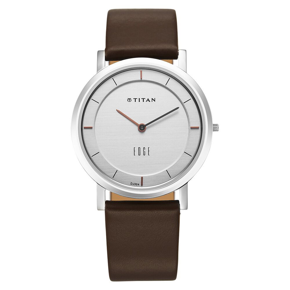 Titan Edge Silver Dial Analog Stainless Steel Leather Strap Watch for Men - The Watch Factory ®