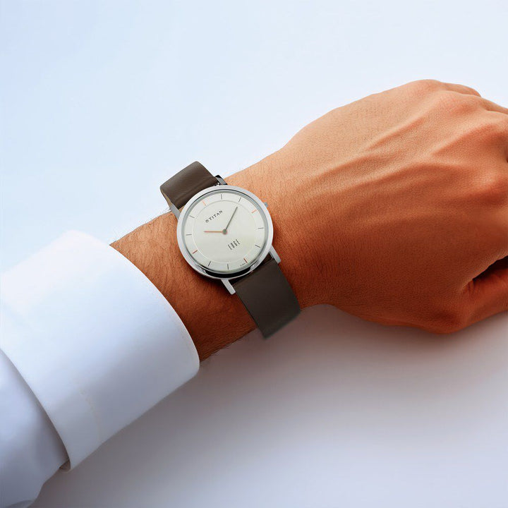 Titan Edge Silver Dial Analog Stainless Steel Leather Strap Watch for Men - The Watch Factory ®