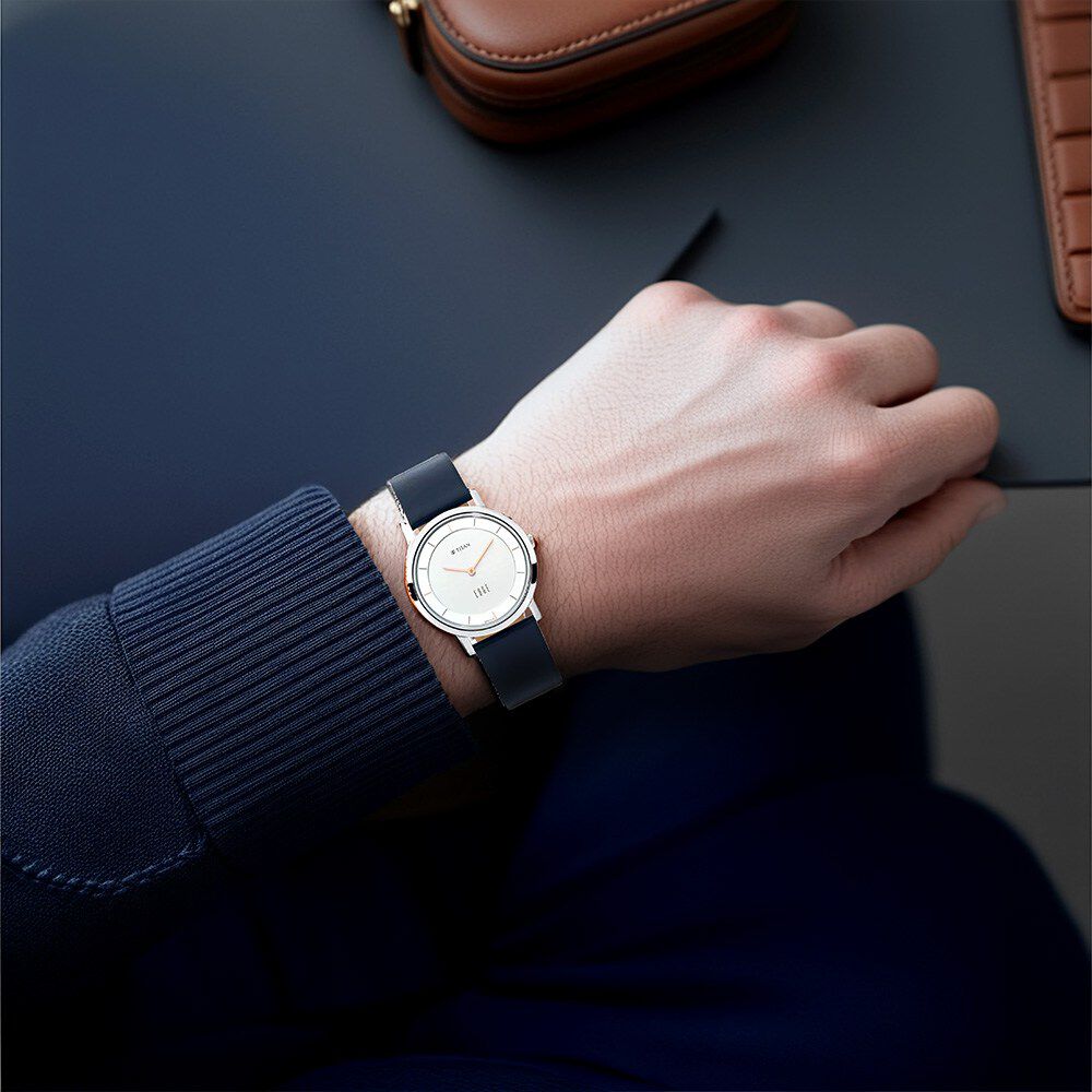 Titan Edge Quartz Analog White Dial Blue Leather Strap Watch For Men - The Watch Factory ®