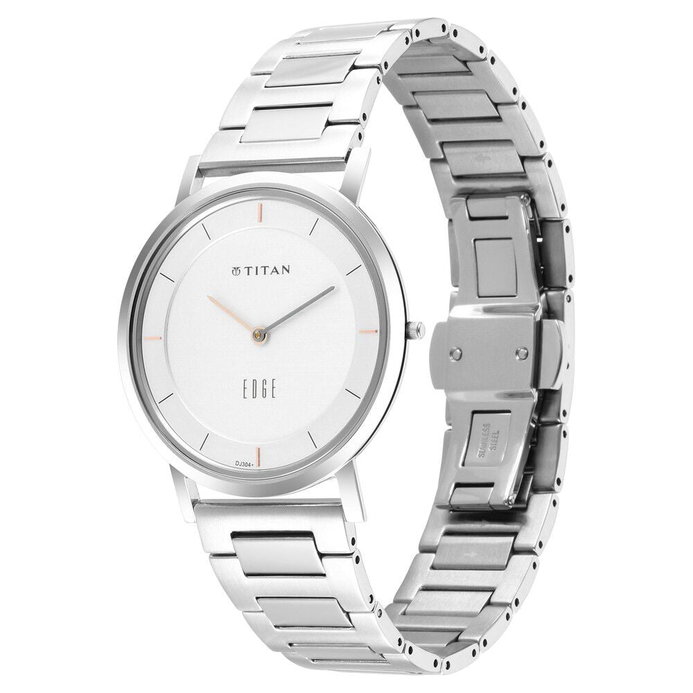 Titan Edge Silver White Dial Analog Stainless Steel Strap watch for Men-1595SM01