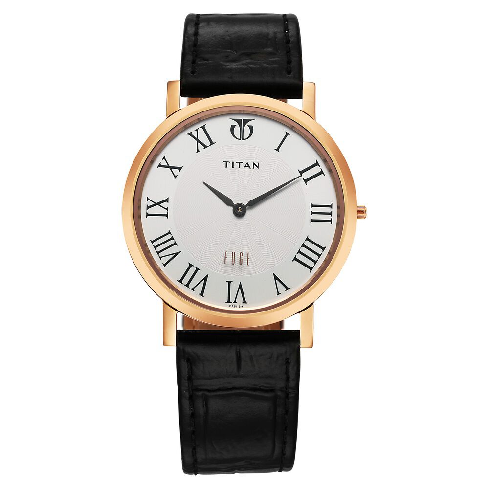 Titan Edge Quartz Analog White Dial Black Leather Strap Watch For Men - The Watch Factory ®
