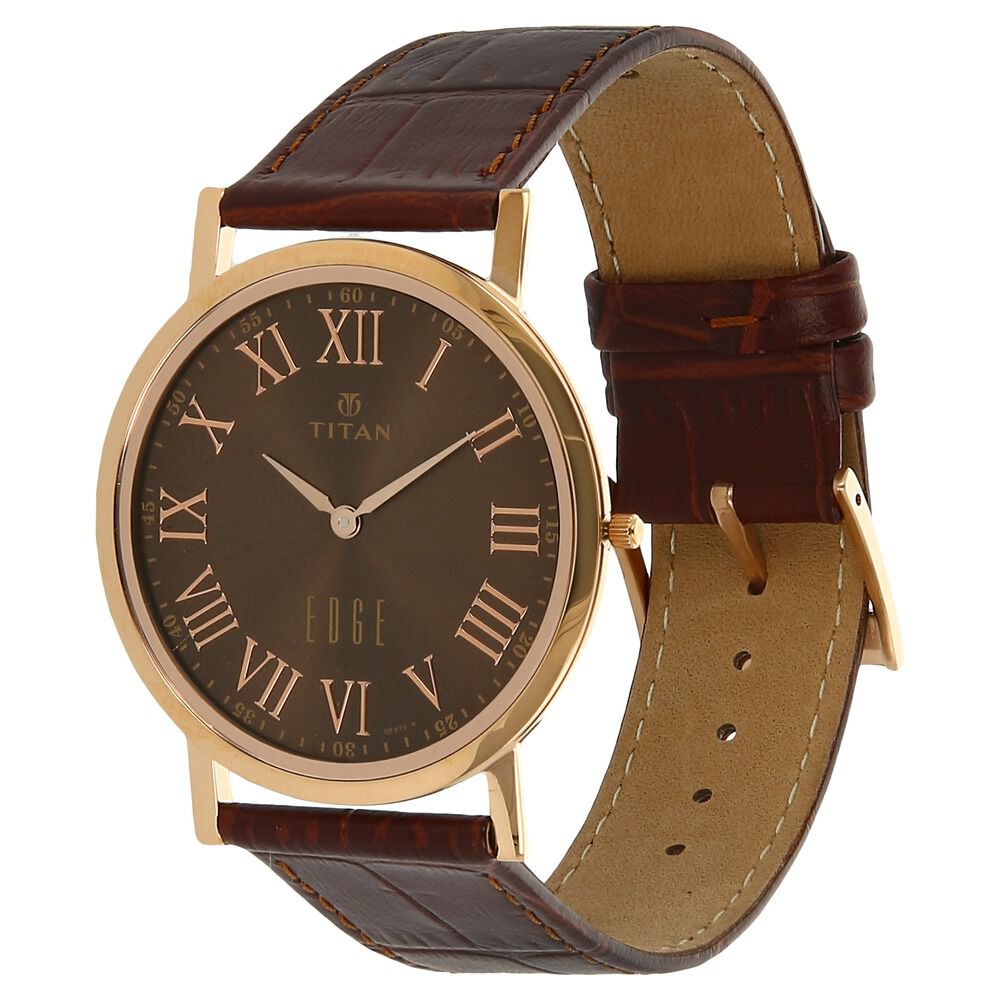 Titan Edge Slim Leather Strap Brown Dial Analog Watch for Men NS1595WL03