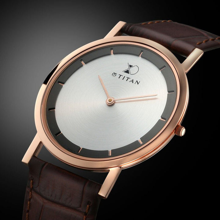 Titan Xerxes Desai Quartz Analog Silver Dial Leather Strap Unisex Watch-1595WL07