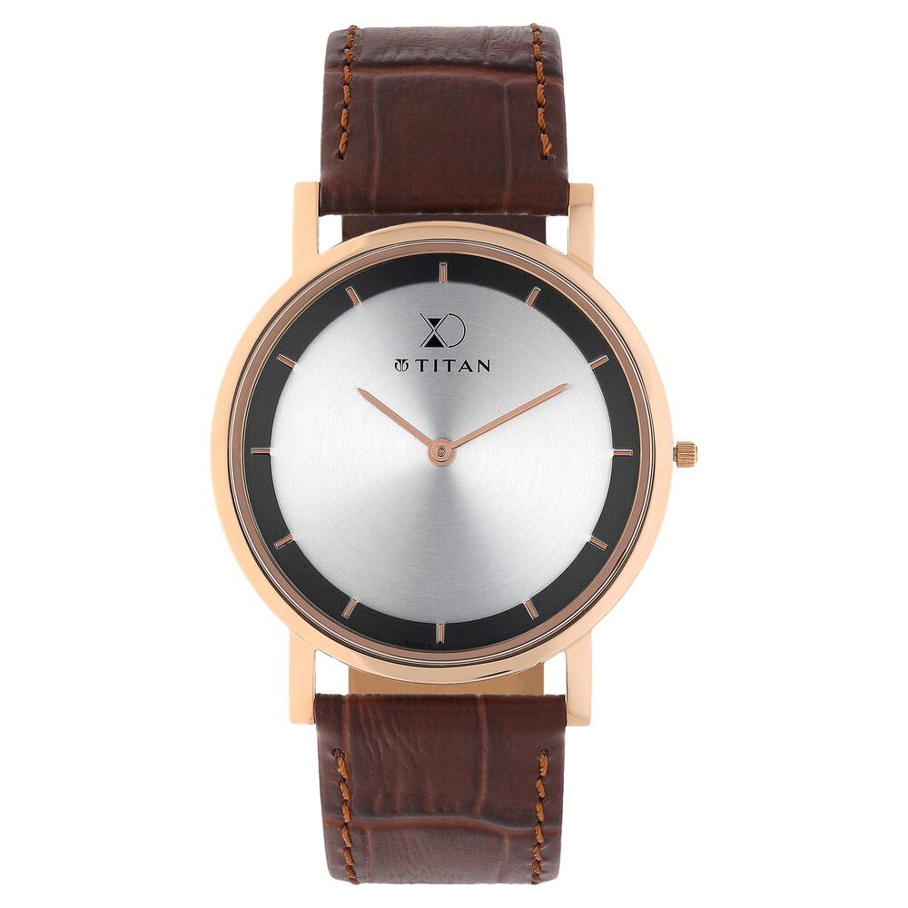 Titan Xerxes Desai Quartz Analog Silver Dial Leather Strap Unisex Watch-1595WL07