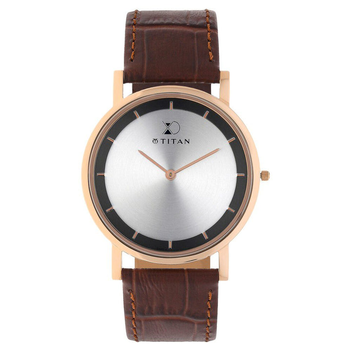 Titan Xerxes Desai Quartz Analog Silver Dial Leather Strap Unisex Watch-1595WL07
