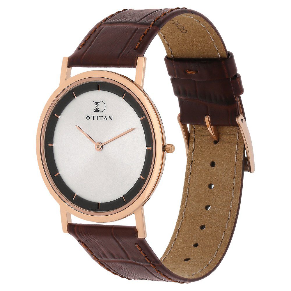 Titan Xerxes Desai Quartz Analog Silver Dial Leather Strap Unisex Watch-1595WL07