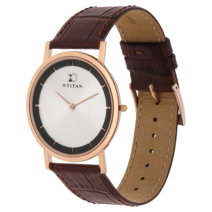 Titan Xerxes Desai Quartz Analog Silver Dial Leather Strap Unisex Watch-1595WL07