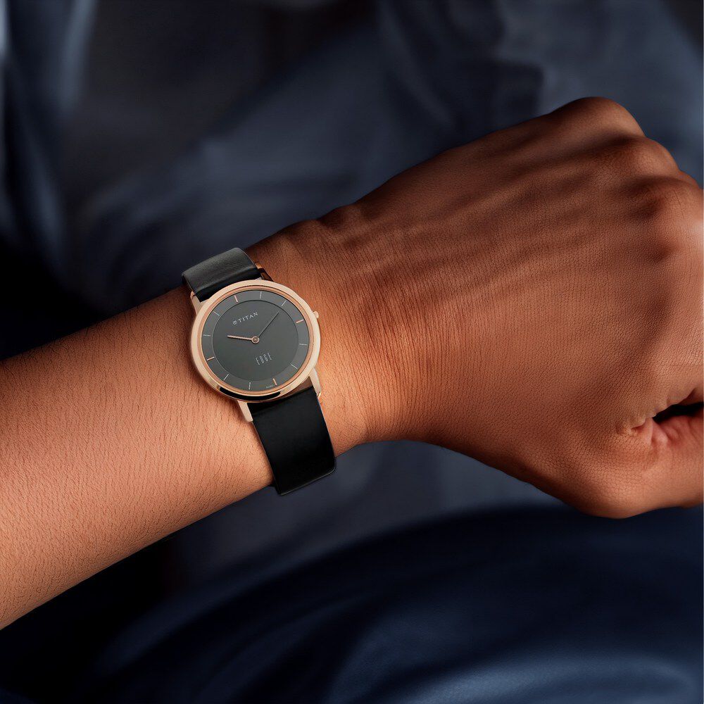 Titan Quartz Analog Anthracite Dial Leather Strap Watch for Men-NT1595WL09