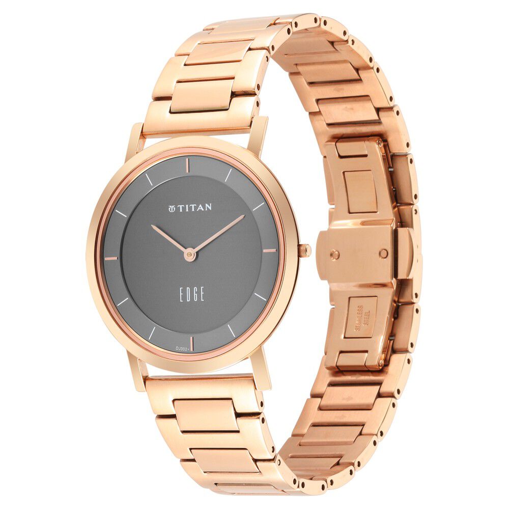 Titan Edge Anthracite Dial Quartz Stainless Steel Strap Watch for Men - The Watch Factory ®