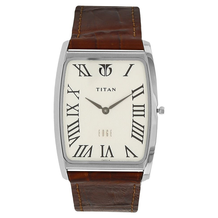 Titan Quartz Analog White Dial Leather Strap Watch for Men-NL1596SL01