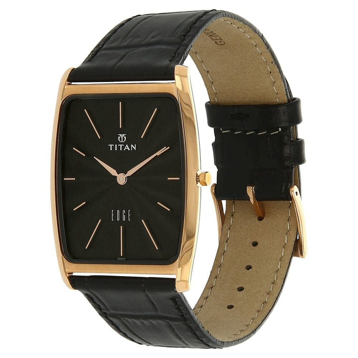 Titan Quartz Analog Black Dial Leather Strap Watch for Men-NH1596WL01