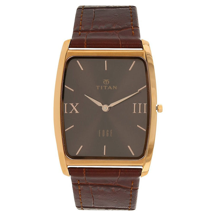 Titan Quartz Analog Brown Dial Leather Strap Watch for Men-NK1596WL03