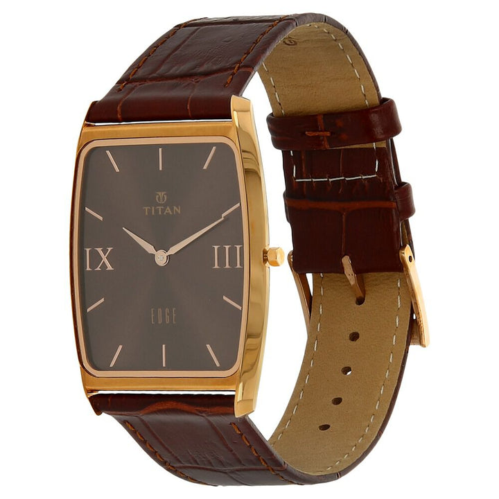 Titan Quartz Analog Brown Dial Leather Strap Watch for Men-NK1596WL03
