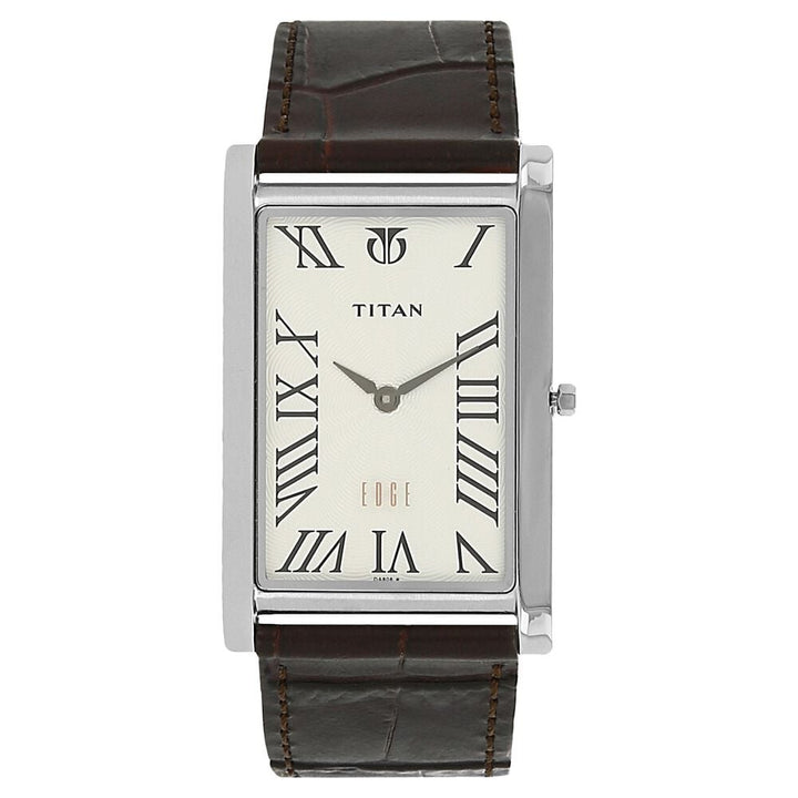 Titan Quartz Analog White Dial Leather Strap Watch for Men-NH1598SL01