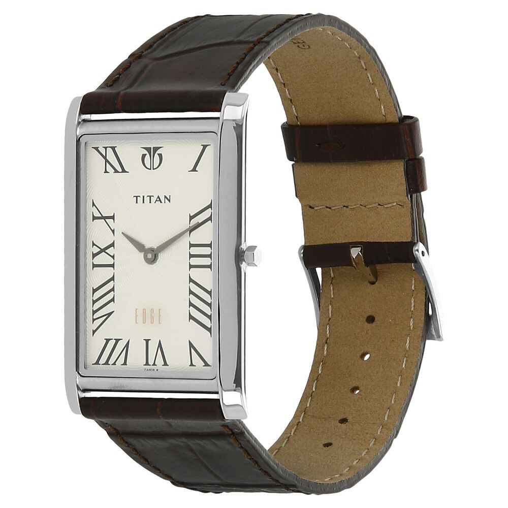 Titan Quartz Analog White Dial Leather Strap Watch for Men-NH1598SL01