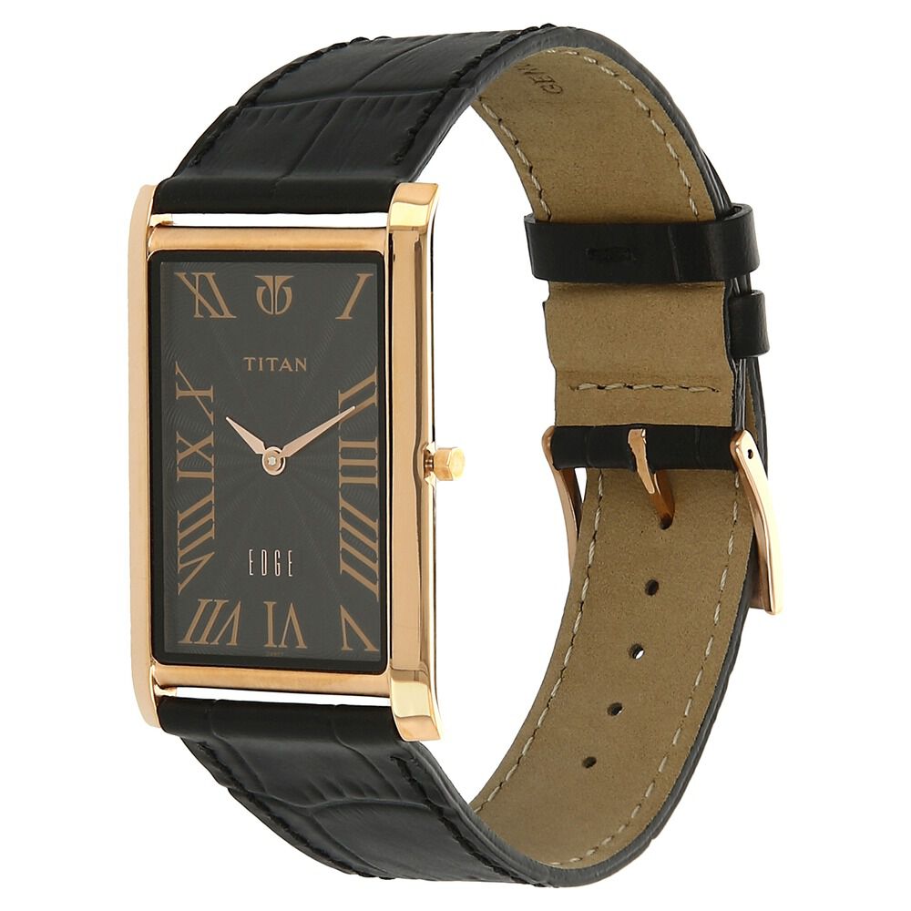 Titan Quartz Analog Black Dial Leather Strap Watch for Men-NH1598WL01